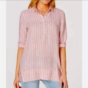 J. Jill Love Linen Stripe  3/4 Sleeve Popover Tunic Blouse Womens XL Tangerine